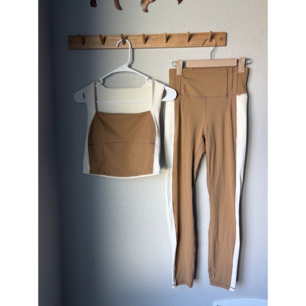 CALIA by Carrie Underwood Tan Cream Colorblock Leggings and Crop Top Set